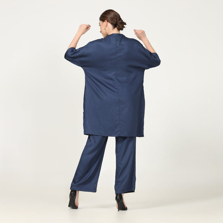 Navy Blue Kimono Tunic & Pant Set | Modal | Modern Casual
