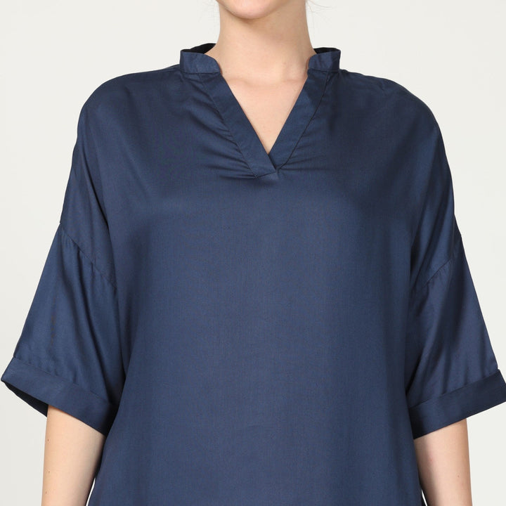 Navy Blue Kimono Tunic & Pant Set | Modal | Modern Casual