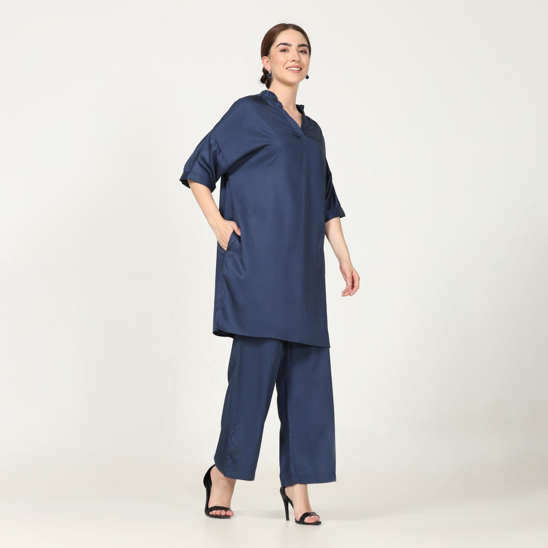 Navy Blue Kimono Tunic & Pant Set | Modal | Modern Casual