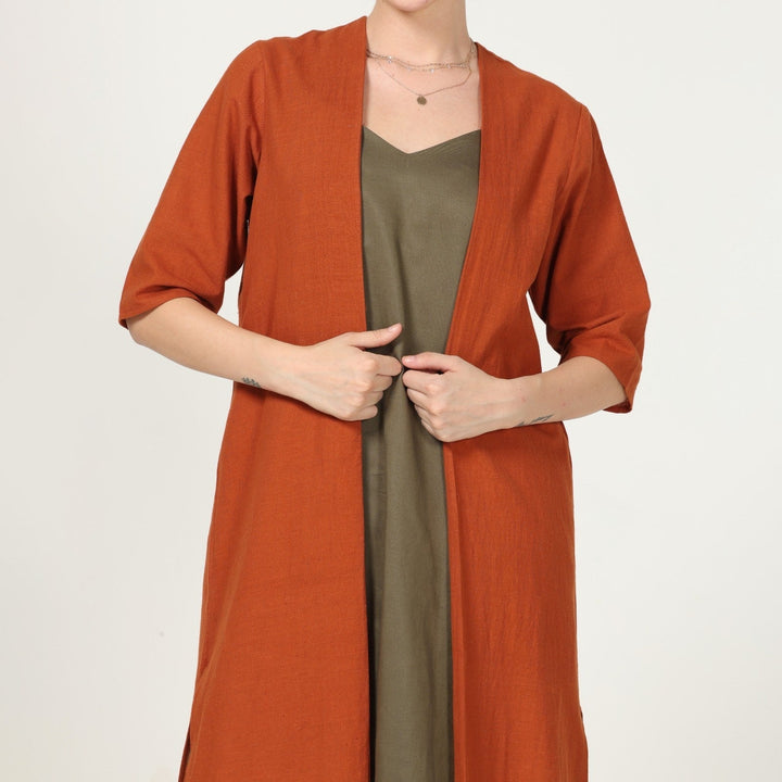 Autumn Rust Long Overlay | Cotton | Effortless Elegance | Hand-Crafted