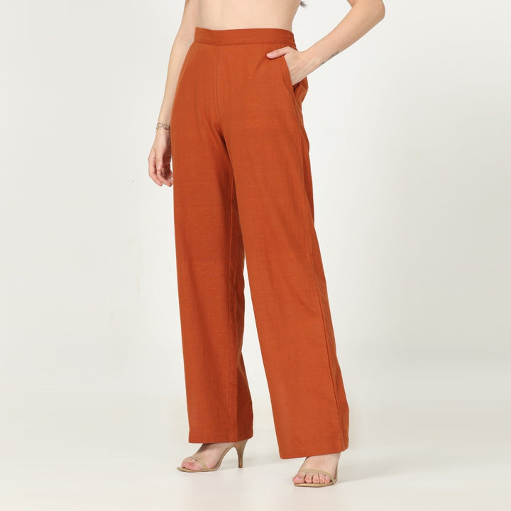 Autumn Rust Flared Pant for Women | Cotton, Tencel &  Hemp | For Comfy Wear