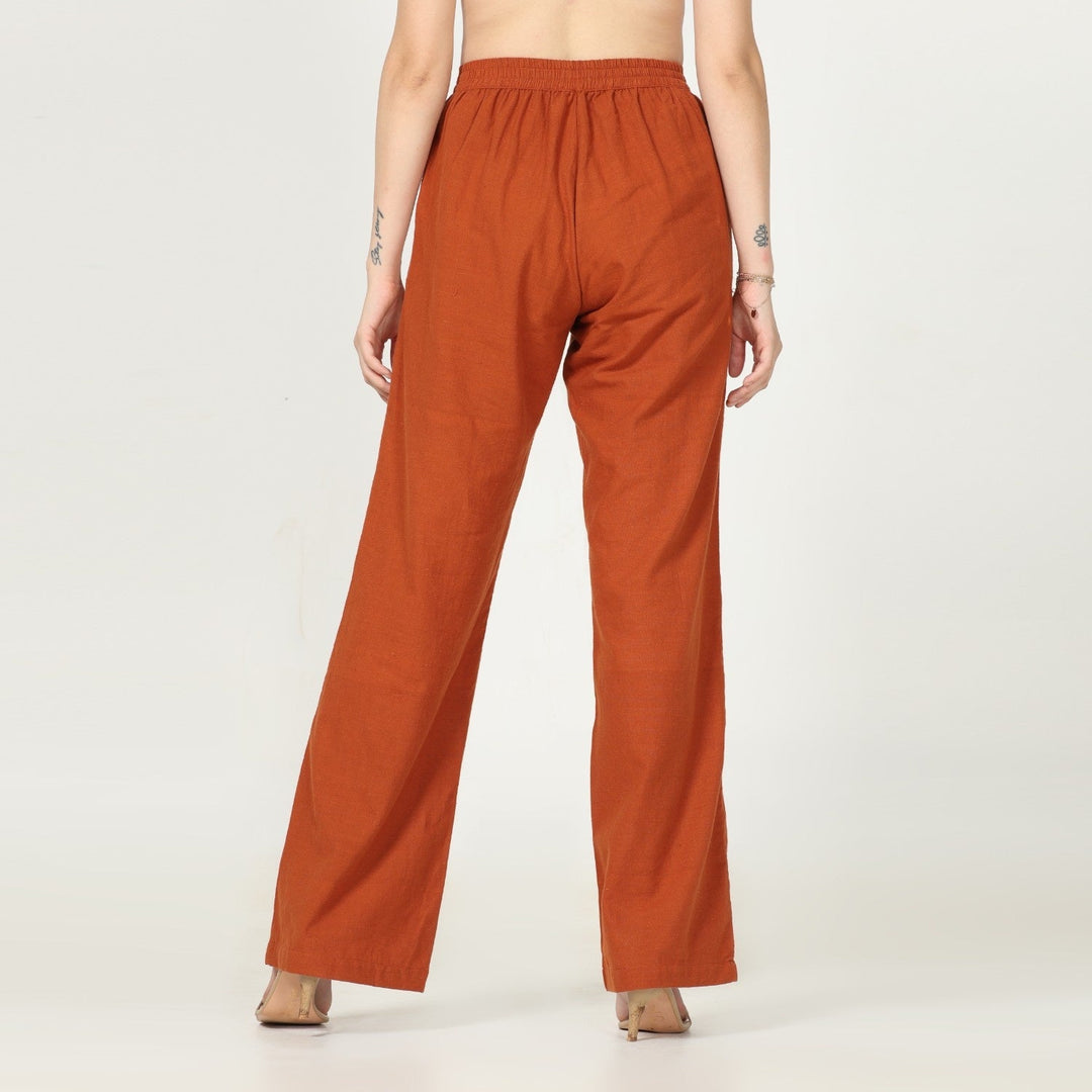 Autumn Rust Flared Pant for Women | Cotton, Tencel &  Hemp | For Comfy Wear