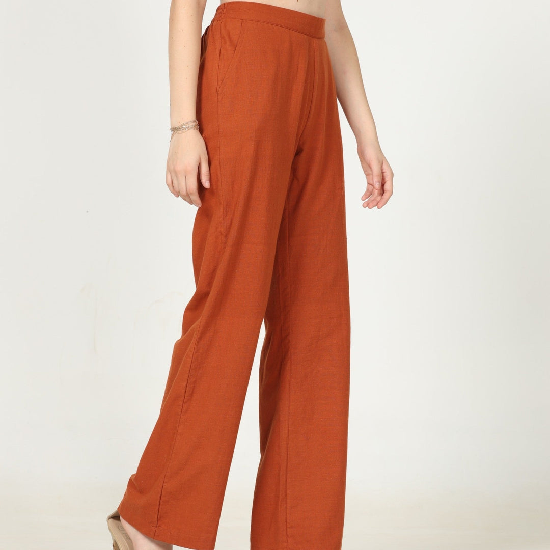 Autumn Rust Flared Pant for Women | Cotton, Tencel &  Hemp | For Comfy Wear