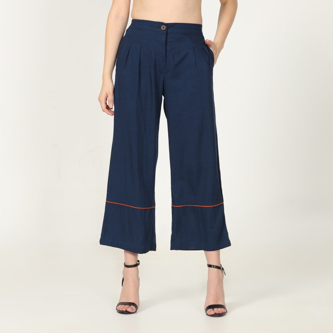 Autumn Rust Overlay With Navy Top & Pant | Weekend Vibe | Set Of 3