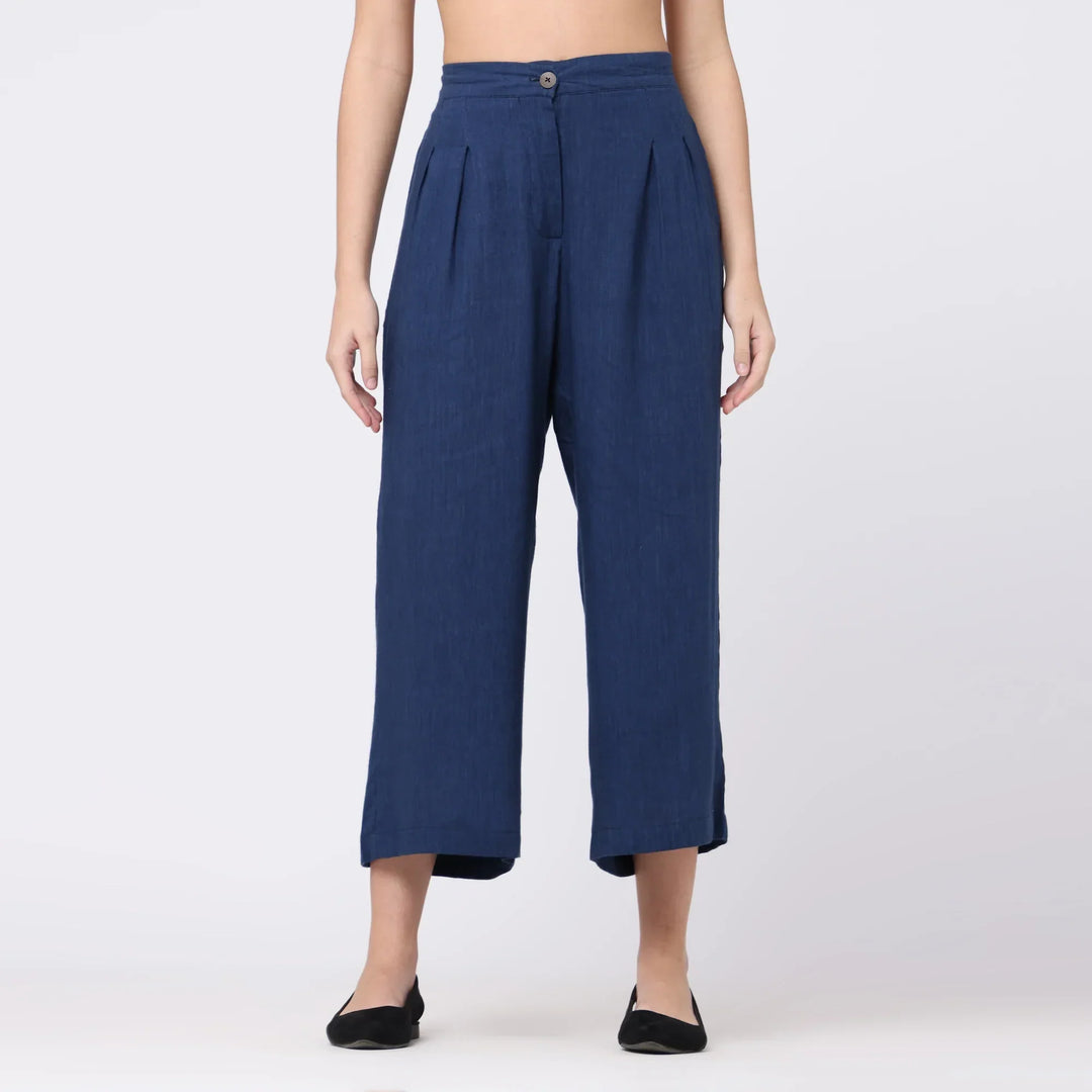 Navy Blue Color-blocked Top With Straight Fit Pant | Modern Casual
