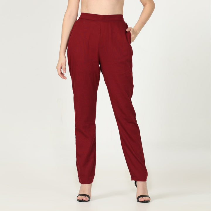 Women's Tapered Pants | Cotton, Tencel &  Hemp | Eco-Friendly | Maroon