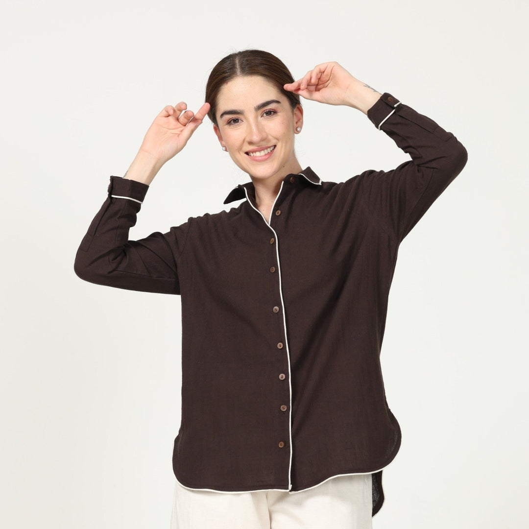 Coffee Brown Button Down Shirt | Lenzing Tencel Fabric | Eco-Friendly | Sustainable