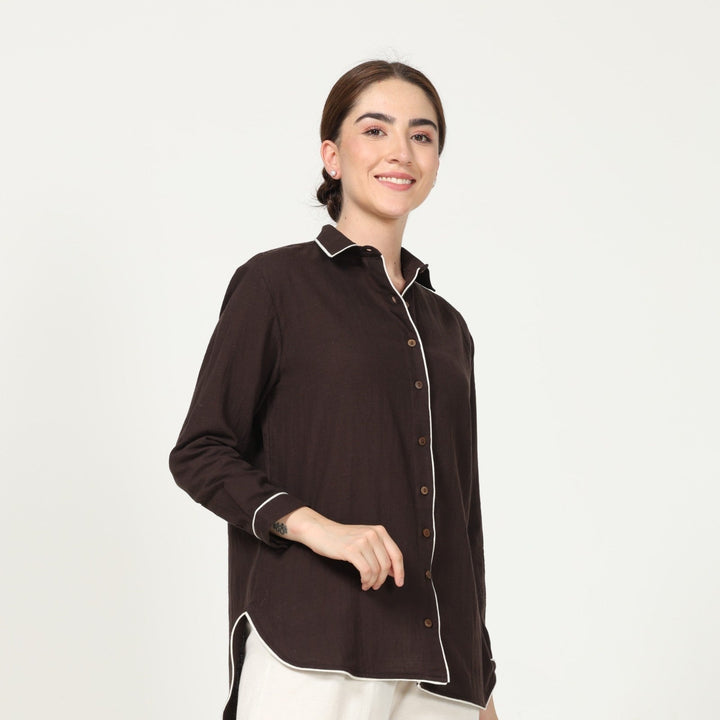 Coffee Brown Button Down Shirt | Lenzing Tencel Fabric | All-Day Comfort