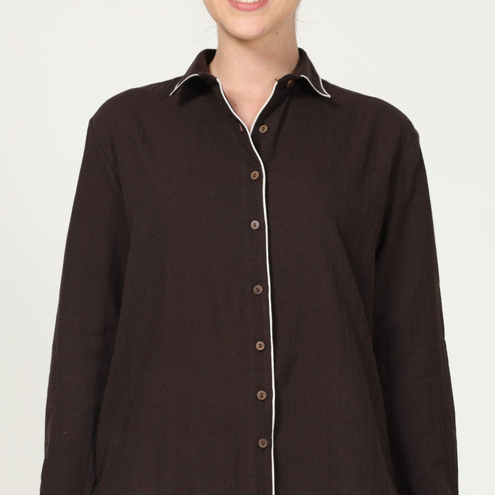 Coffee Brown Button Down Shirt | Lenzing Tencel Fabric | All-Day Comfort