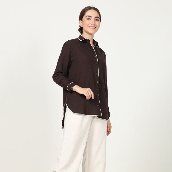 Coffee Brown Shirt With Ecru Pant | Polished Look | Set Of 2
