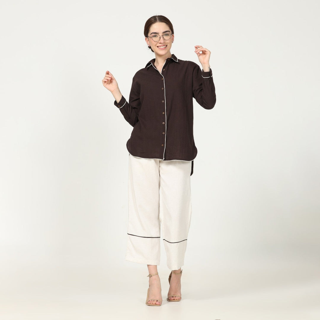 Coffee Brown Shirt With Ecru Pant | Eco-Friendly | Sustainable | Set Of 2