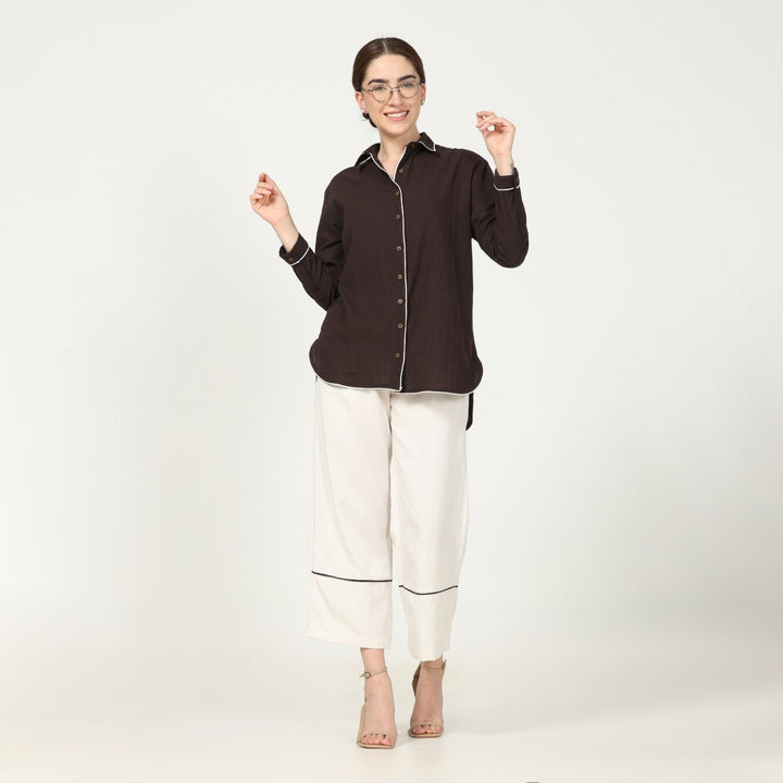Coffee Brown Shirt With Ecru Pant | Polished Look | Set Of 2