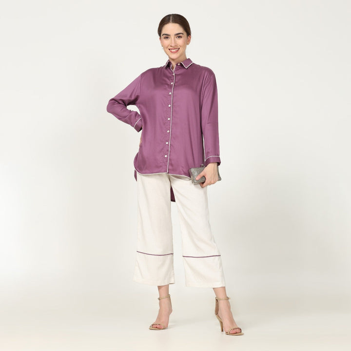 Grape Purple Shirt With Off-White Pant | Hand-Crafted | Set Of 2