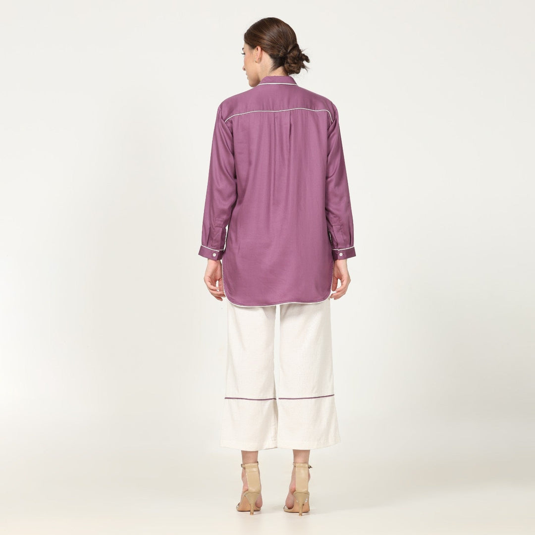 Grape Purple Shirt With Off-White Pant | Hand-Crafted | Set Of 2