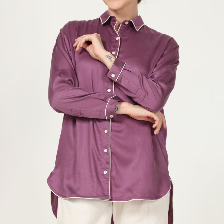 Grape Purple Shirt With Off-White Pant | Hand-Crafted | Set Of 2