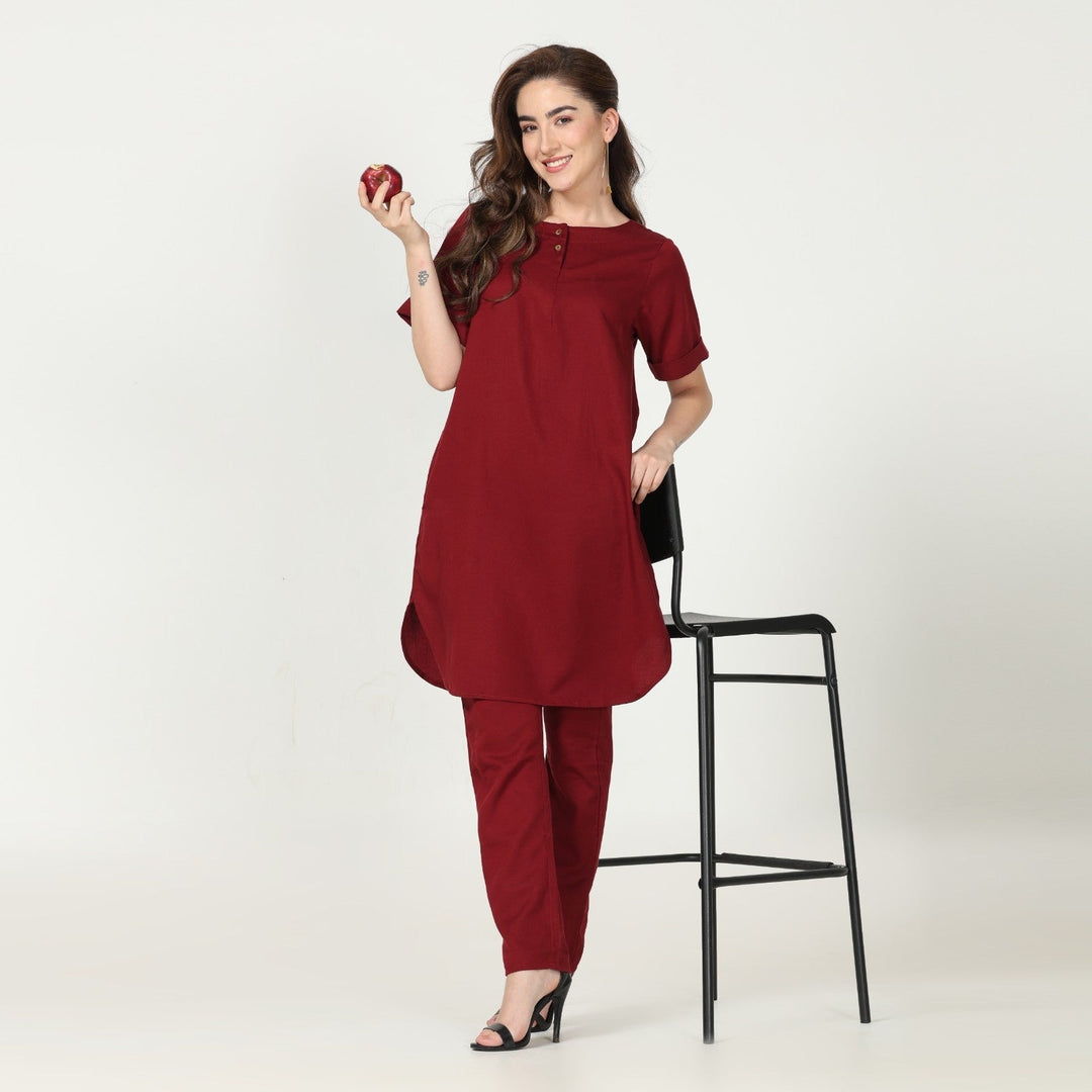 Maroon Tunic Pant Set | Cotton, Tencel &  Hemp | Eco-Friendly | Sustainable