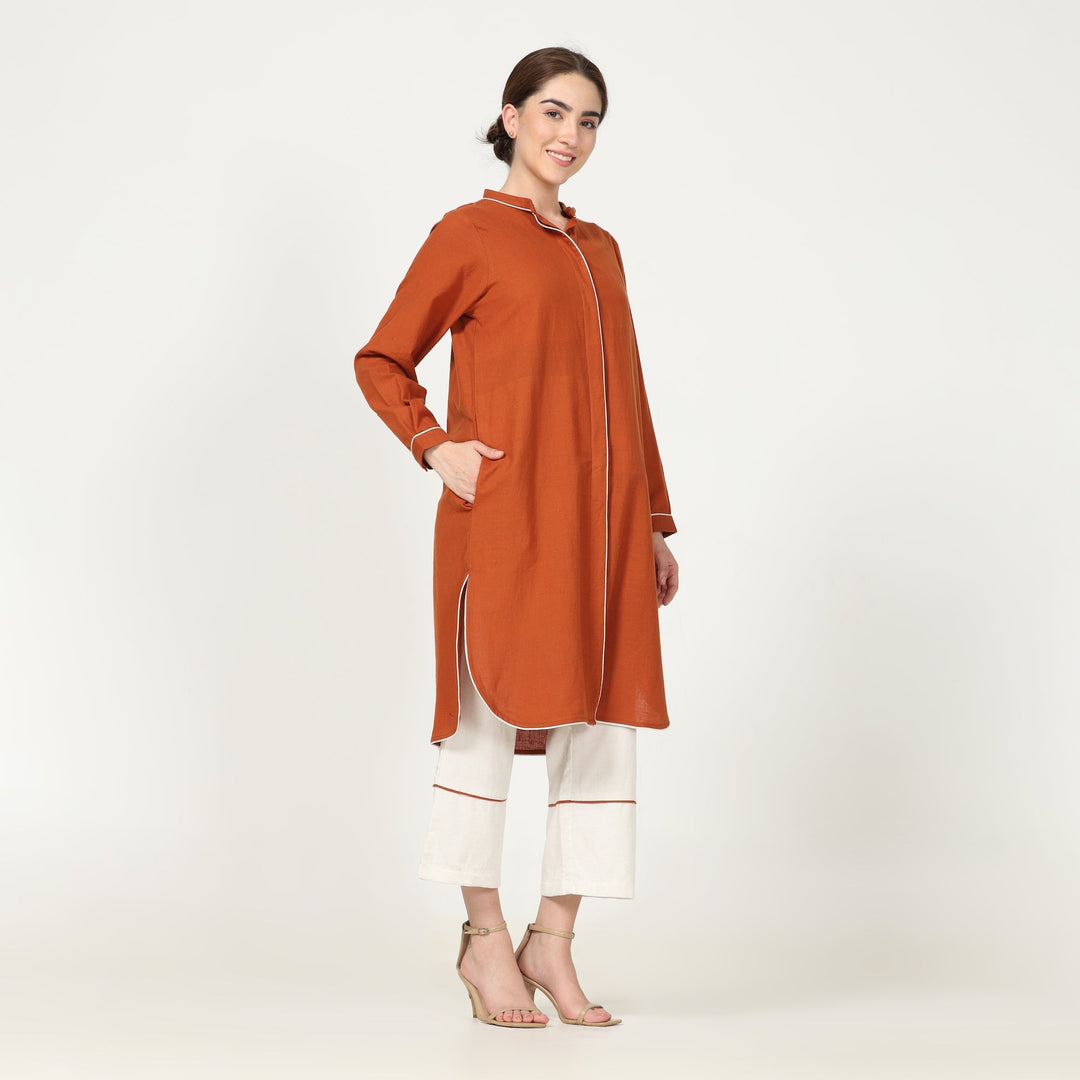 Autumn Rust Tunic With Off-white Pant | Cotton & Tencel | Comfy Workwear
