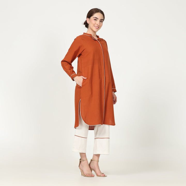 Autumn Rust Tunic With Off-white Pant | Cotton & Tencel | Comfy Workwear
