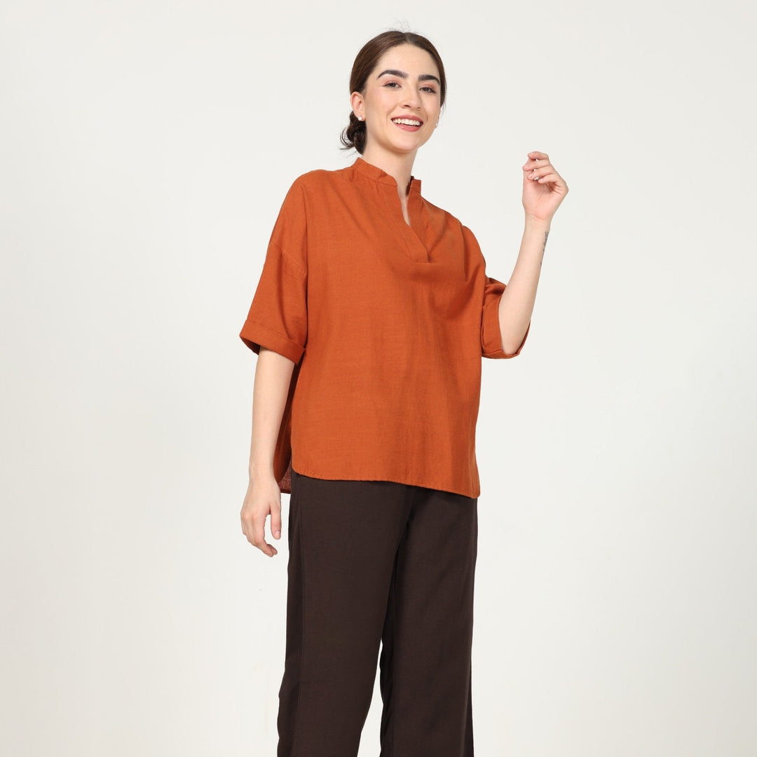 Autumn Rust Kimono Top With Coffee Brown Pant | Eco-Friendly | Sustainable