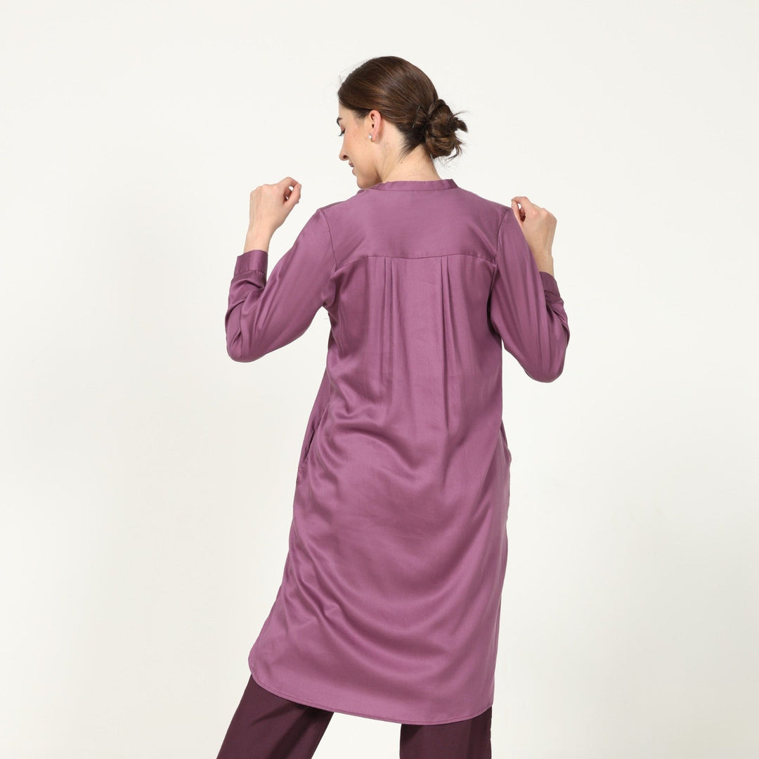 Women's Royal Purple Knee Length Tunic With Back Pleat | Tencel