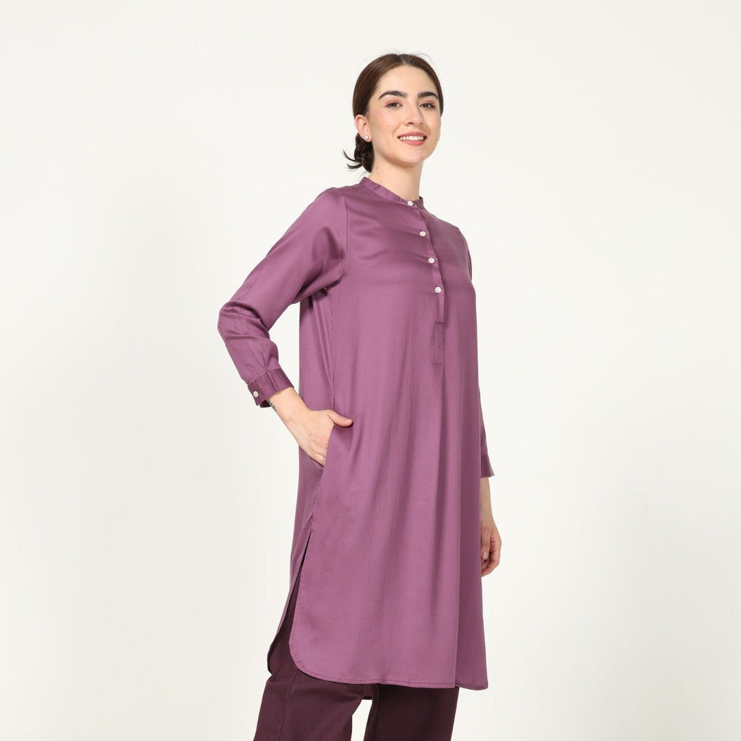 Women's Royal Purple Knee Length Tunic With Back Pleat | Tencel