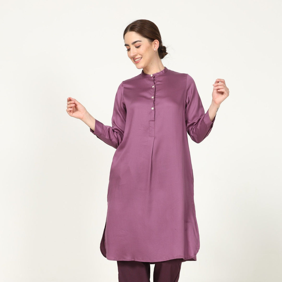 Women's Royal Purple Knee Length Tunic With Back Pleat | Tencel