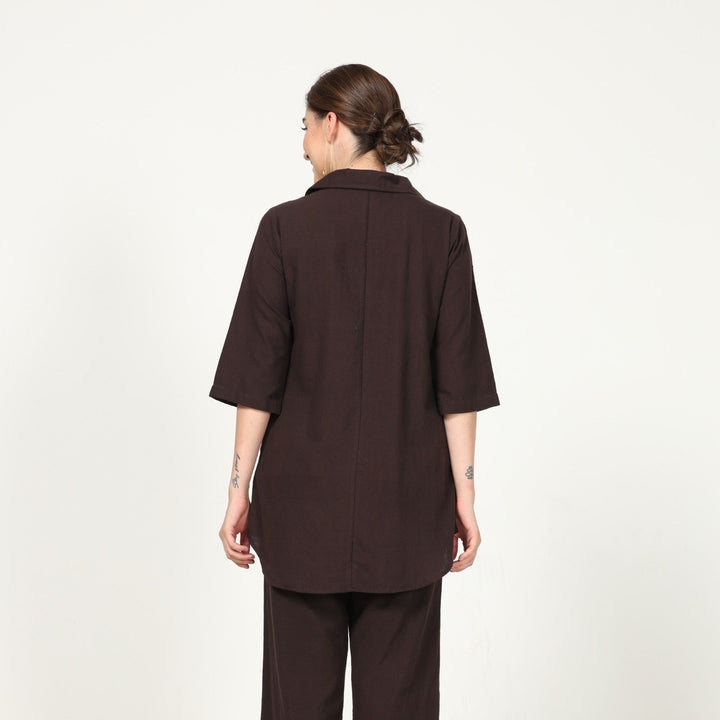 Coffee Brown Collar Tunic With Curved Hemline | Cotton | Effortless Style