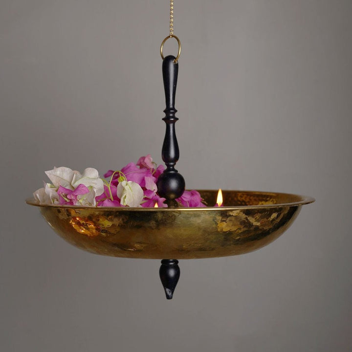 Floating Platter | Festive Decor | Brass & Acacia Wood In Black | Hand-Crafted