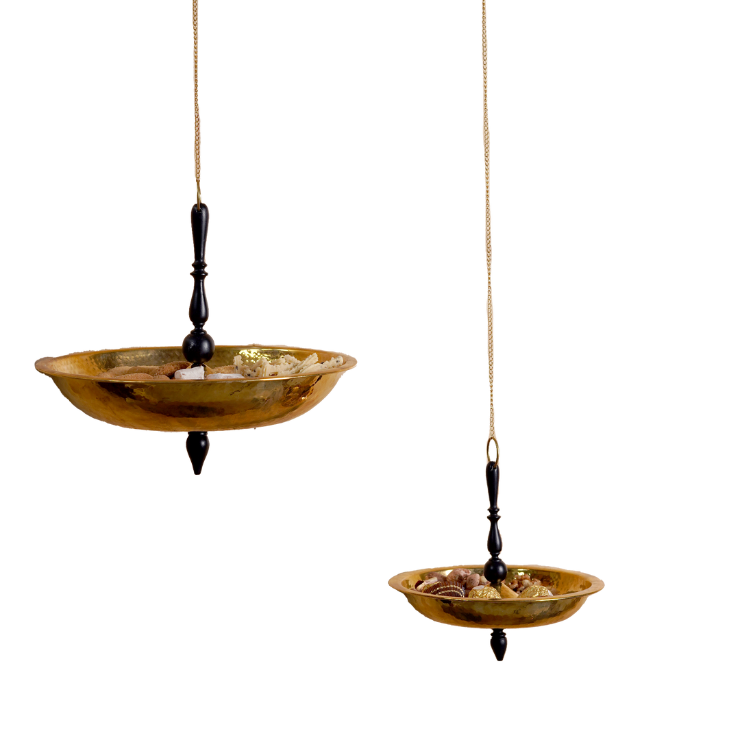 Floating Platter | Festive Decor | Brass & Acacia Wood In Black | Hand-Crafted