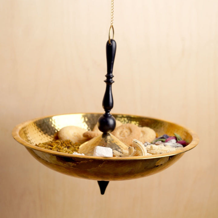 Floating Platter | Festive Decor | Brass & Acacia Wood In Black | Hand-Crafted