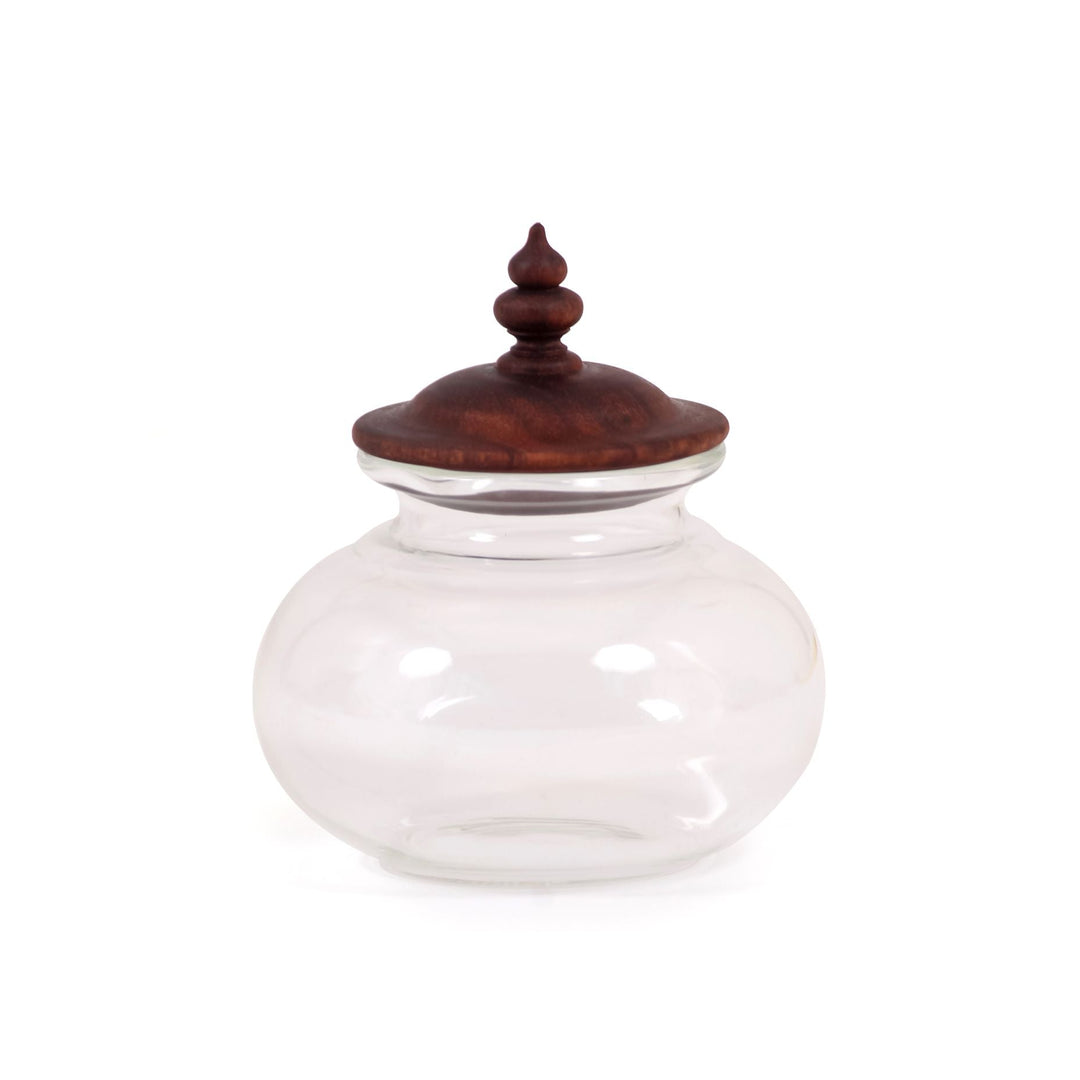 Small Decorative Glass Jar With Wooden Lid | Boro silicate Glass | Hand-Crafted