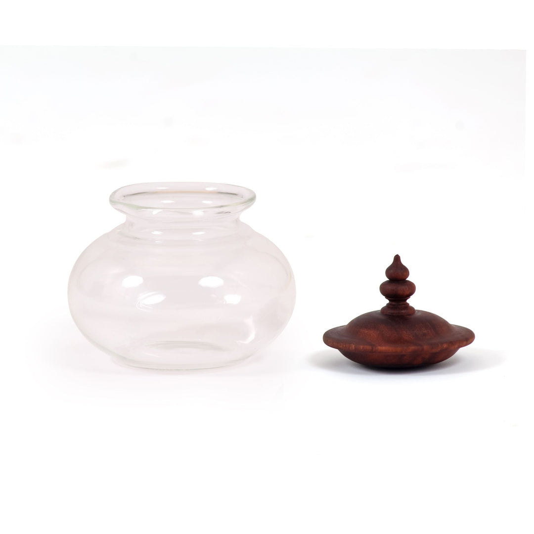 Small Decorative Glass Jar With Wooden Lid | Boro silicate Glass | Hand-Crafted