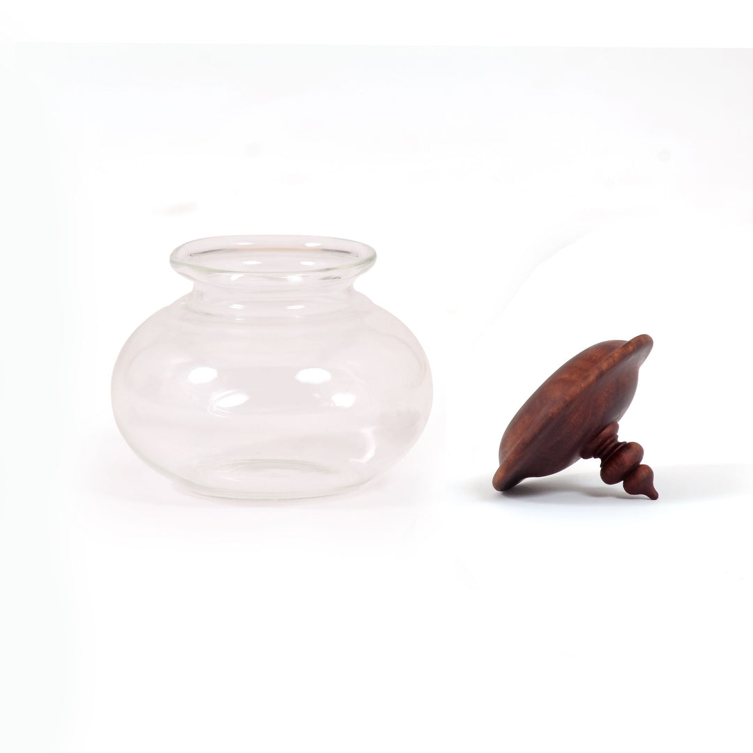 Small Decorative Glass Jar With Wooden Lid | Boro silicate Glass, Table Top Decor, Pickle Jar, Serveware