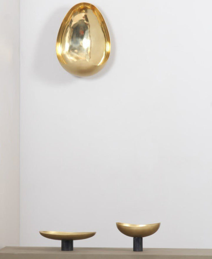 Oblong Brass Decorative Bowl With Hand-Turned Black Marble Stand