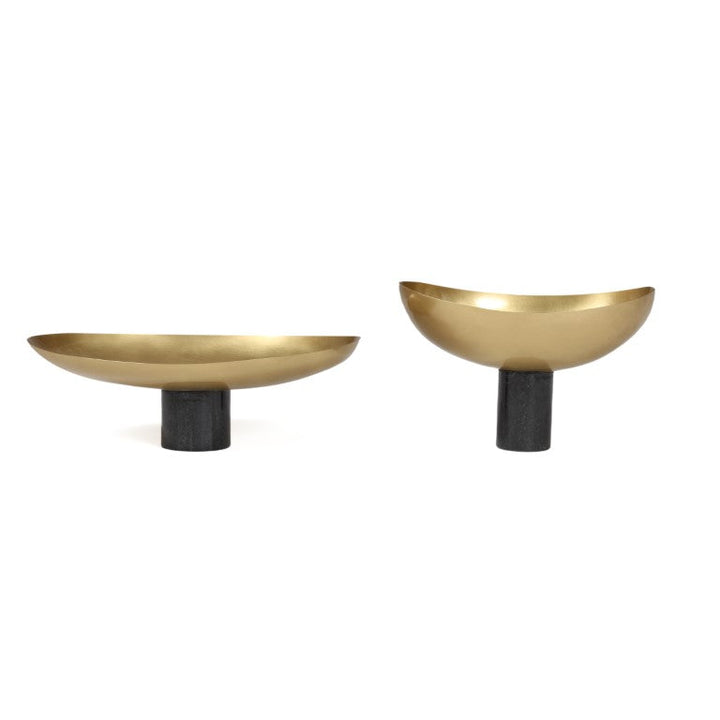 Oblong Brass Decorative Bowl With Black Marble Stand | Table Top Accent