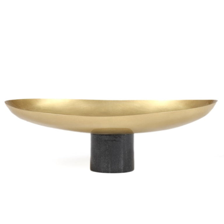 Oblong Brass Decorative Bowl With Hand-Turned Black Marble Stand