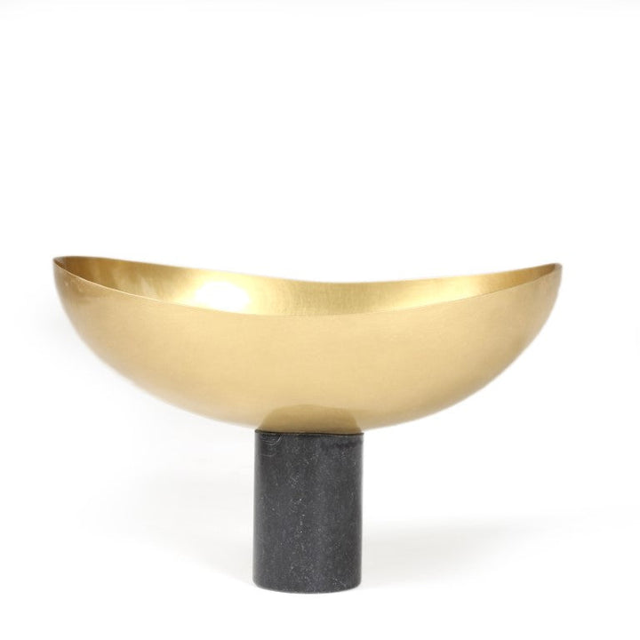 Oblong Brass Decorative Bowl With Hand-Turned Black Marble Stand