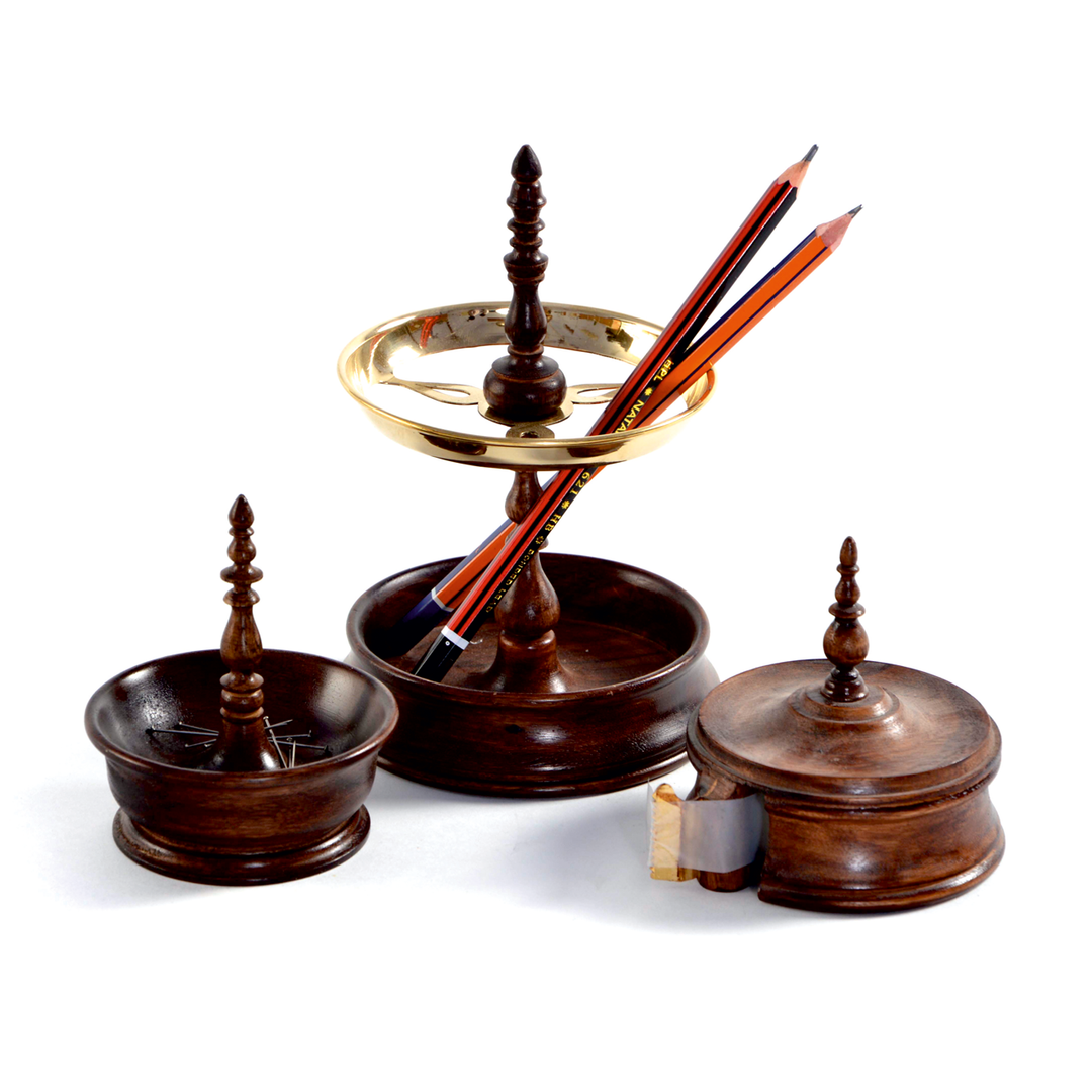 Mughal Style Sultan Pen Stand | Indian Rosewood & Brass | Antique Table Top