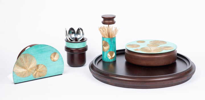 Mukhwaas Supari Pattern Toothpick Holder | Wood & Brass | Floral Design