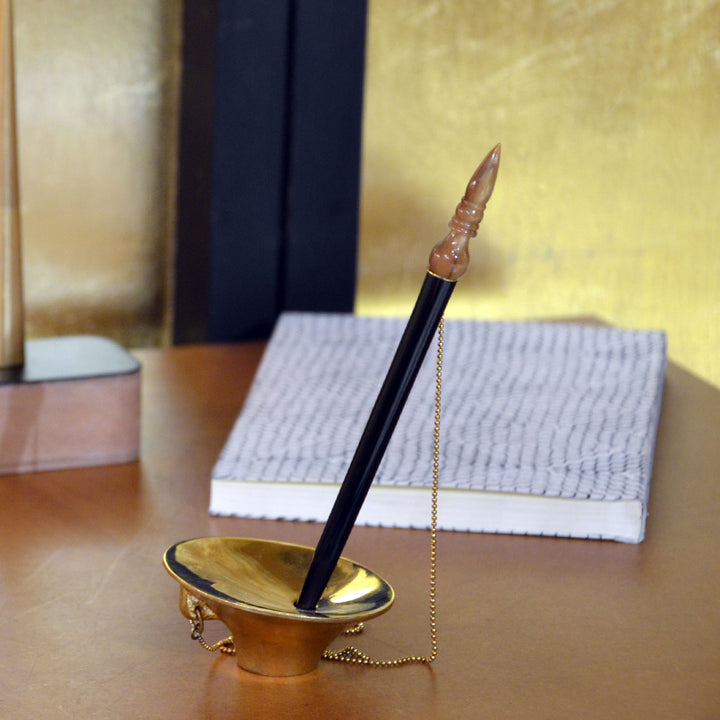 Artistic Babu Moshai Black Pen With Hand Rubbed Cast Brass Stand