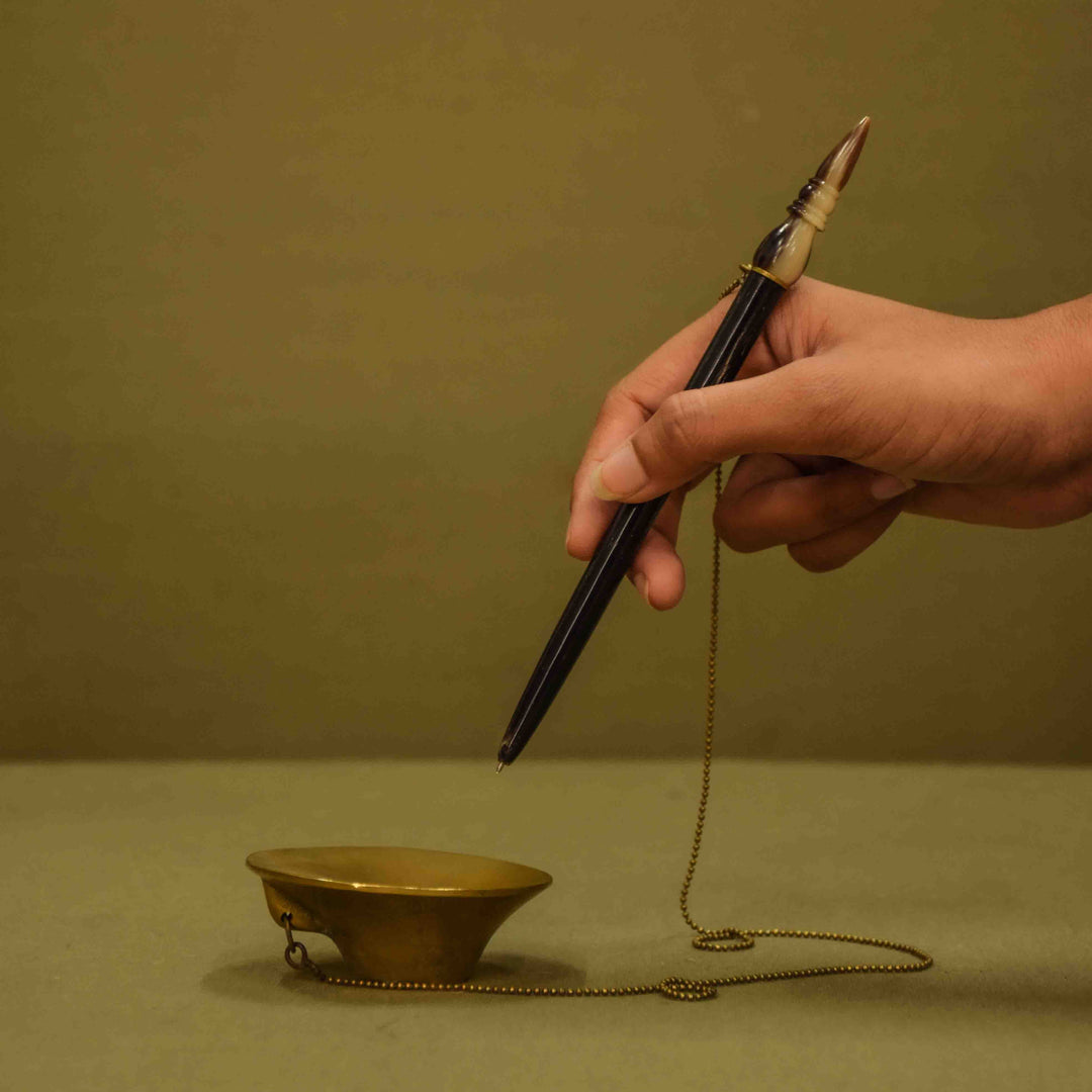 Artistic Babu Moshai Black Pen With Hand Rubbed Cast Brass Stand